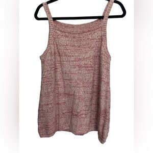 LOFT Cotton Linen Blend Space Dye Knit Sweater Tank Top Pink White Large
